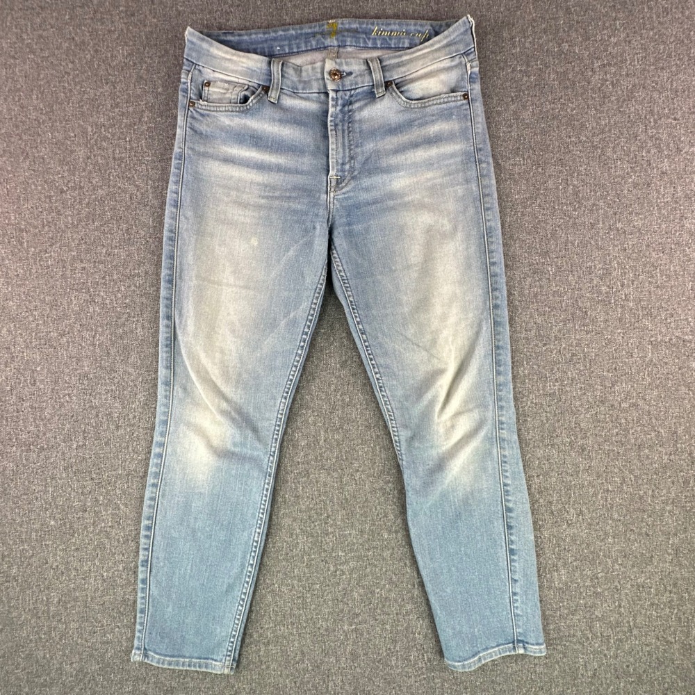 7 For All Mankind Jeans Womens 29 Kimmie Crop Light Blue Stretch Made in USA